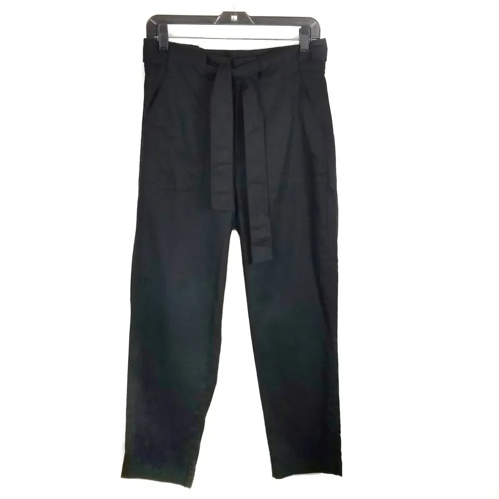 Banana Republic Women's Black Tie Belted Linen Cotton Blend Dress Pants Size 4
